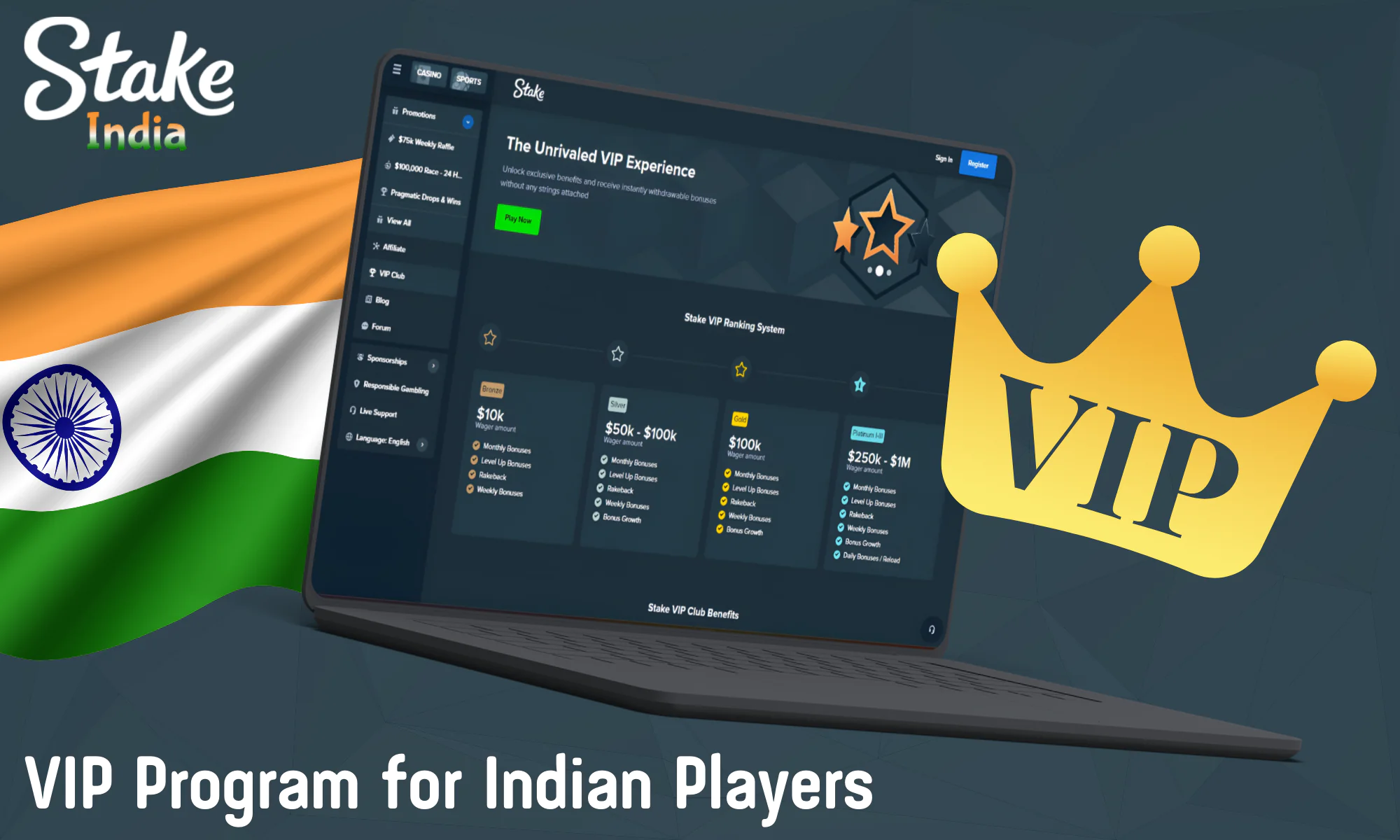 Stake offers a VIP program to reward active players